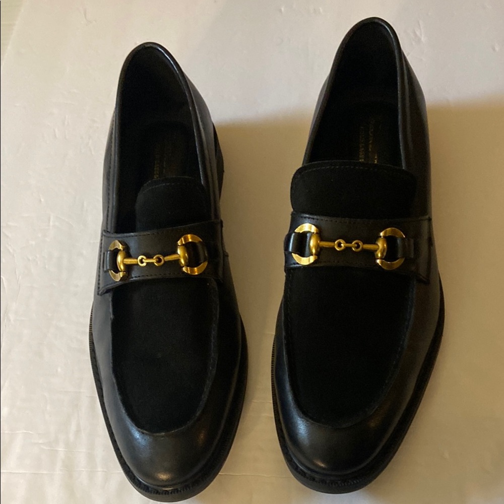 Moretti  gold label Men's Black Leather Loafers with Gold Detail